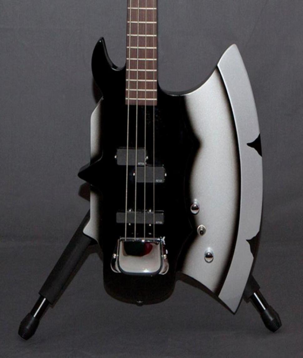 

Heavy Metal Chopper GENE SIMMONS AXE Electric Bass Guita Black 4 Strings Electric Bass Guitar Chrome Pickup Cover Strings Thru bod3450466