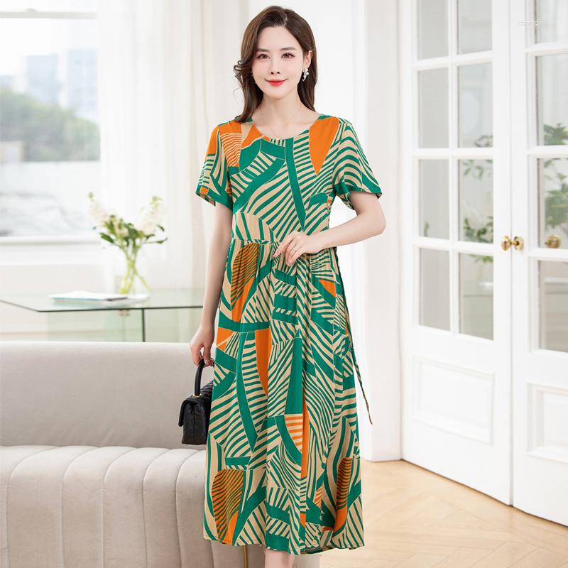 

Casual Dresses 2023 Women's Vintage Print Dress Summer Short Sleeve Boho For Women Elegant O-Neck Korean Clothing