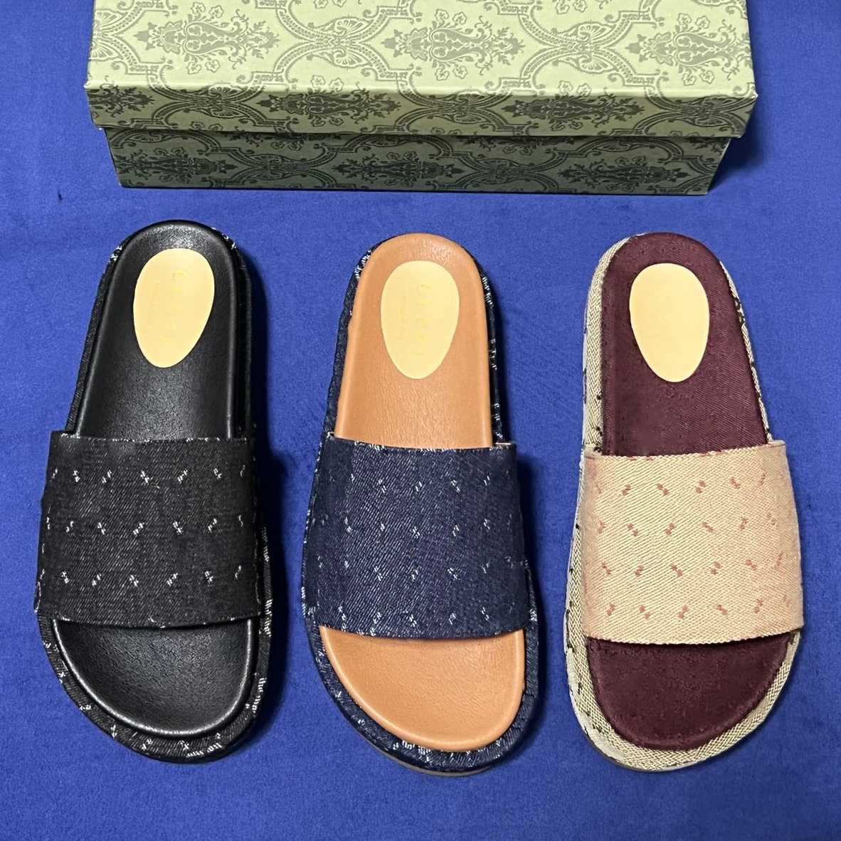 

2023 Sandals slippers womens fashion embroidered canvas designer slides slip on slippers girls Canvas covered platform sandals, #5