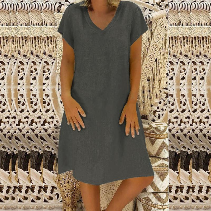 

Casual Dresses Summer Solid Short Sleeve V Neck Dress Women's Cotton For Women Cute Winter, Green