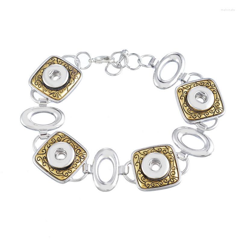 

Charm Bracelets Fashion Golden Pattern Square Charms Metal Chains Snap Bracelet 18cm Fit 18MM Buttons Jewelry Wholesale SG0047
