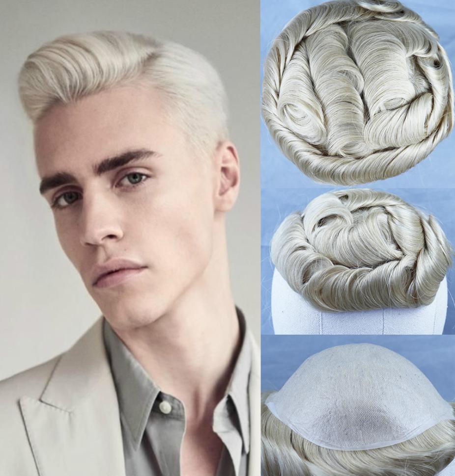 

Blonde Human Hair Toupee for Men Wig Remy Human Hair Replacement System 8x10 Thin PU Men039s Toupee Curly 6 Inch Hair9839654