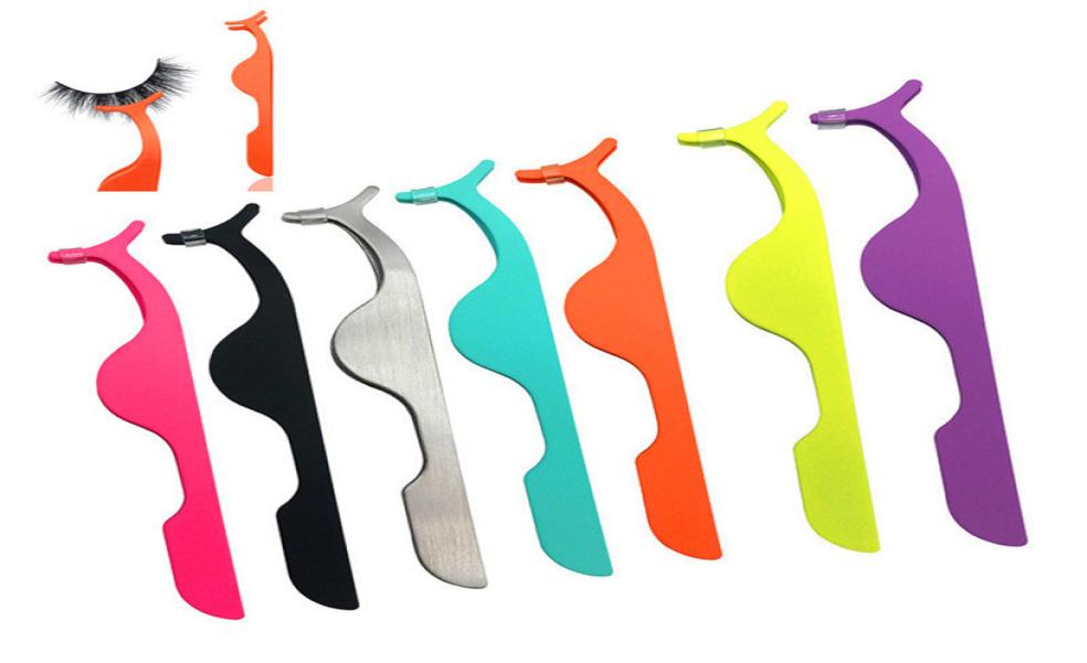 

Whole Stainless steel False Eyelash Tweezers Fake Eye Lash Applicator Eyelash Extension Curler Nipper Auxiliary Clip Clamp Mak2316607