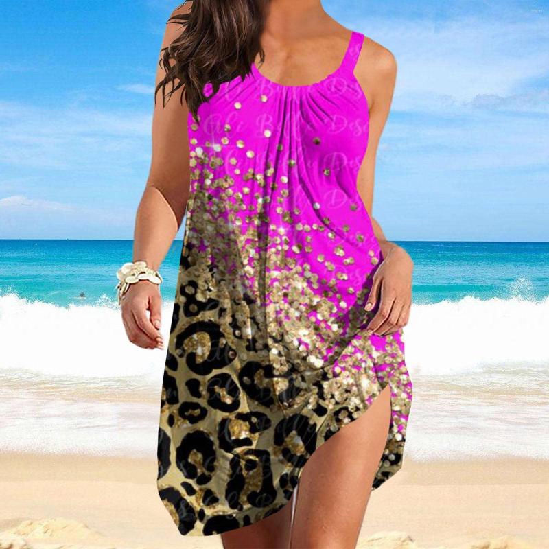 

Casual Dresses Women's Summer Round Collar Loose Sleeveless 3D Digital Print Sling Skirt Beach Dress Button, Purple