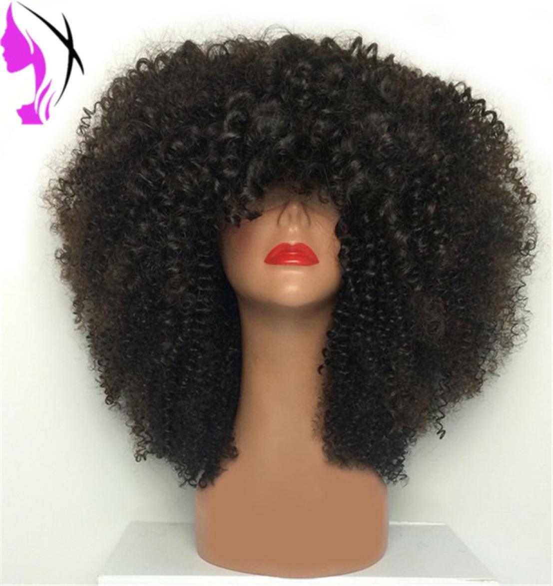 

Full Bangs Small Curl Bouncy Curly Afro Wigs Lace Front Black African American Women Natural Heat resistant synthetic short Wig1122506, Dark brown