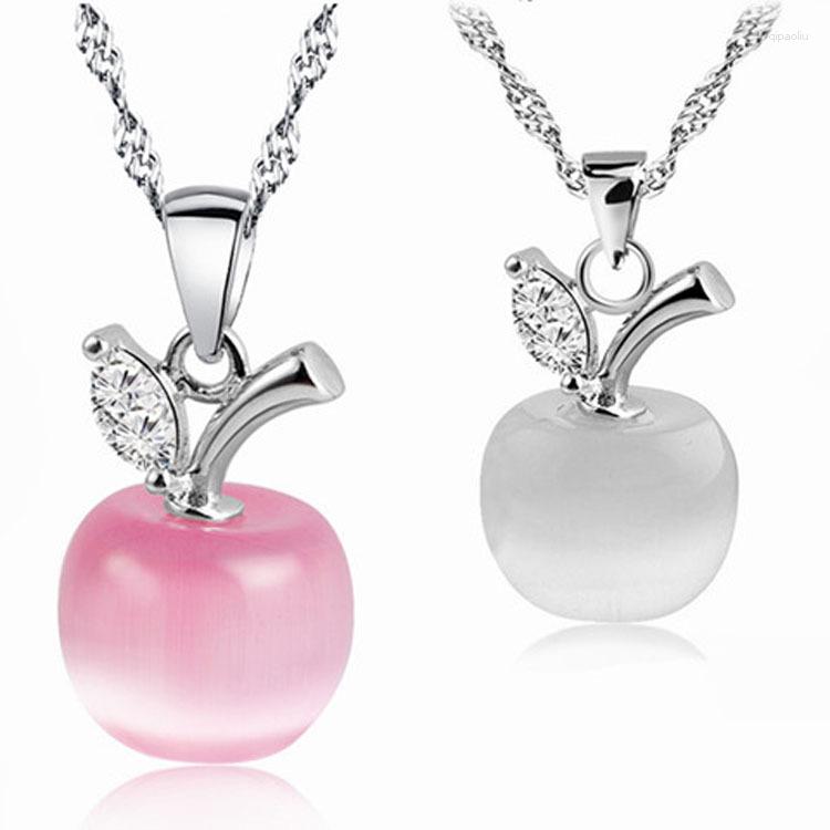 

Chains Christmas Gift Opal Apple Necklace Silver Plated Platinum Fashion Jewelry Moonstone Pendant Femininity Charms For Making