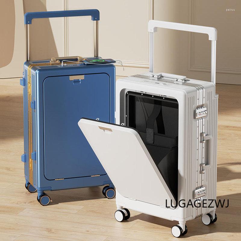 

Suitcases High Quality Front Open Hard Roller Large Pull Rod Travel Case Capacity Password Carry On Luggage Fashion Men Women
