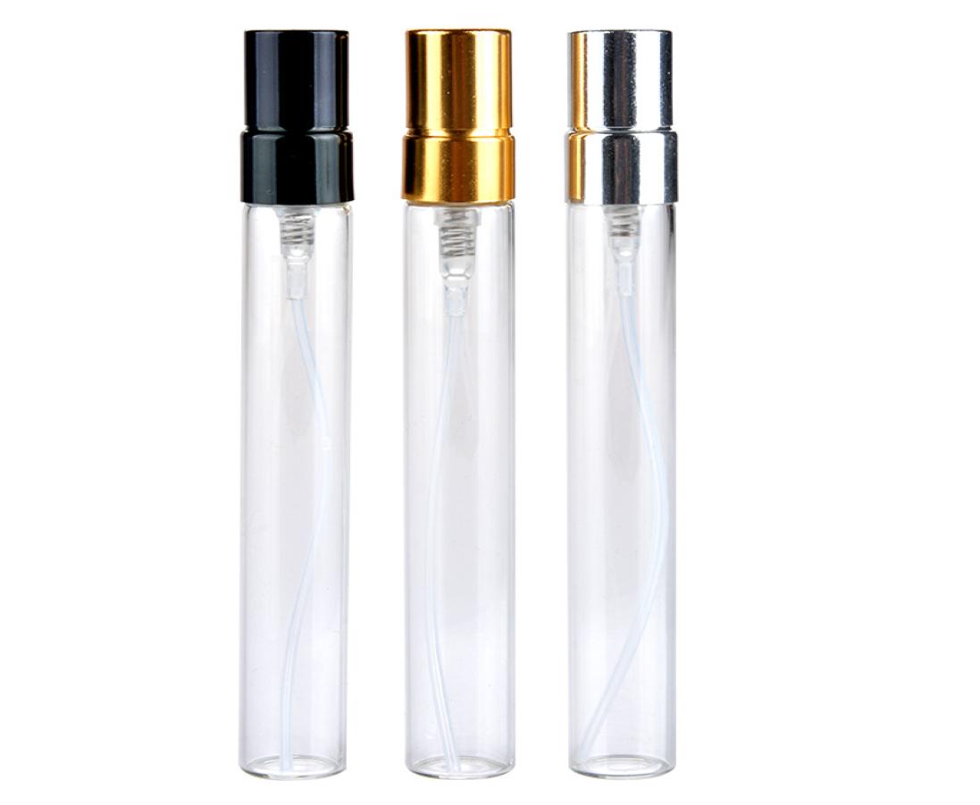 

5ML 10ML Transparent Glass Spray Bottle Empty Clear Refillable Perfume Atomizer with Gold Silver Cap Portable Sample Glass Vials b4457588