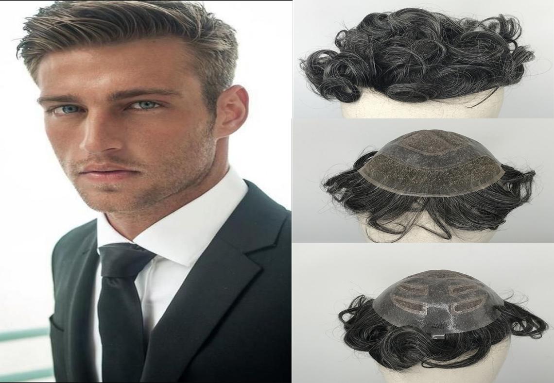 

Mixed 40 Grey Chinese Hair Wigs For Men Half Lace Half PU Human Remy Hair Toupee for Men Hair Replacement System6405868, Natural color
