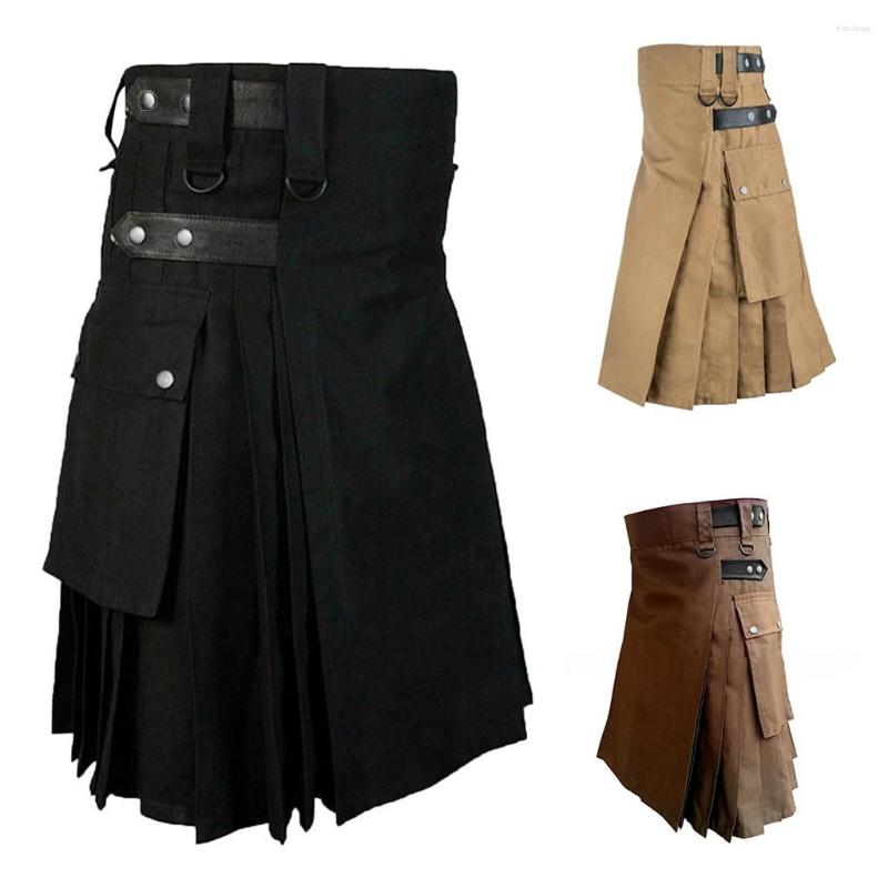 

Skirts Jean Skirt Mens Vintage Kilt Scotland Gothic Punk Fashion Kendo Pocket Scottish Clothing Casual Autumn, Brown