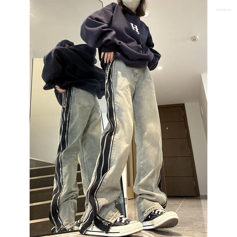 

Women' Jeans Harajuku High Waisted Baggy Woman Vintage Y2k Streetwear Wide Leg Pants Femme Contrast Color Fashion Denim Trousers, Blue