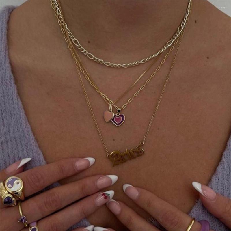 

Chains Bohemia Colorful Enamel Glazed Heart Necklace For Women Multilayer Gold Color Chain Choker Pearl Necklaces Y2k Jewelry Trendy
