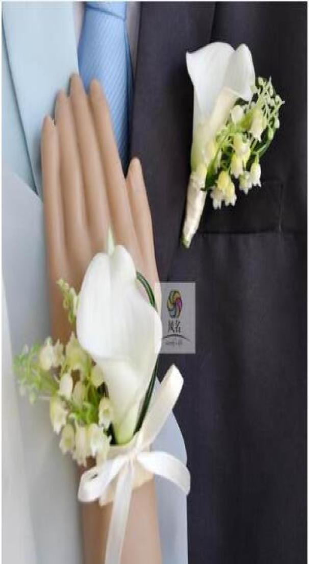 

The bride bridegroom multicolor Calla lily flower corsage brooches the maid of honor wrist flowers3311151