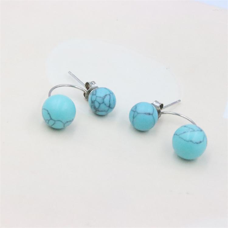 

Stud Earrings ZFSILVER 925 Sterling Silver Fashion Double Ball Synthetics Turquoise For Women Girl Charm Jewelry Party Gift