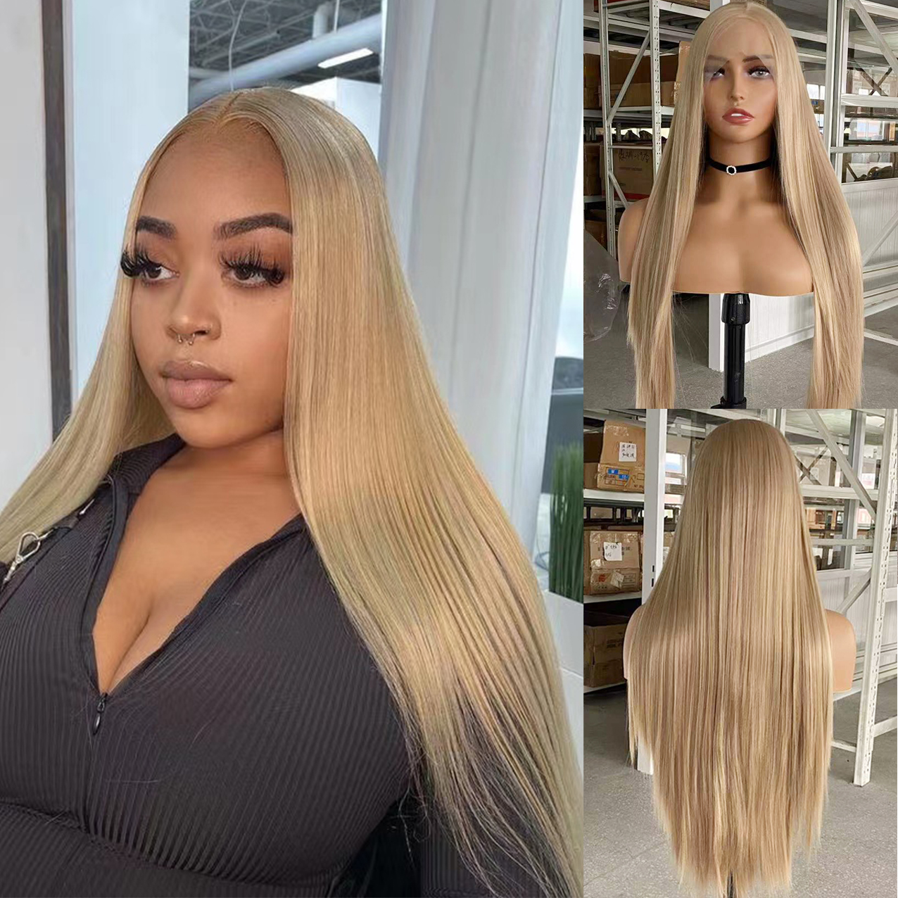 

Gloden Blonde Wig Long Silky Straight Lace Front Wig Heat Resistant Natural Hairline Daily Use Blond Wig