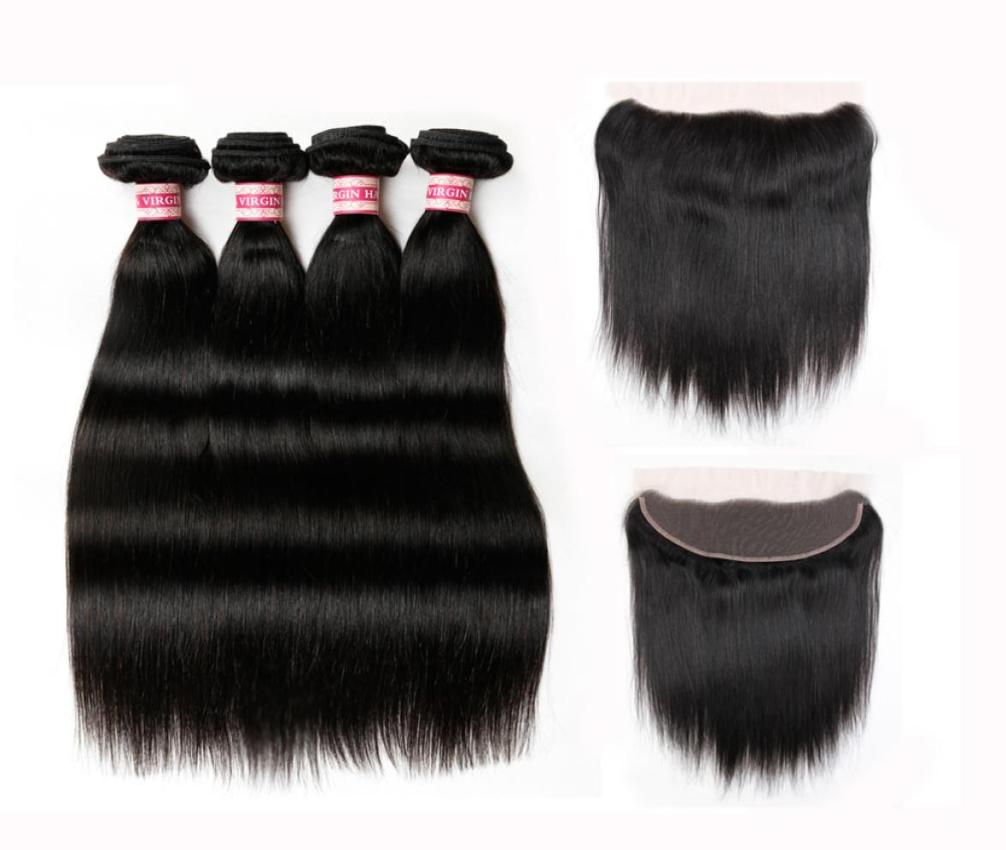 

Peruvian Straight Virgin Hair with Lace Frontal Closure With Bundles 100 Unprocessed Human Hair Weave Bundles With Closure HC Hai3348046, Natural color