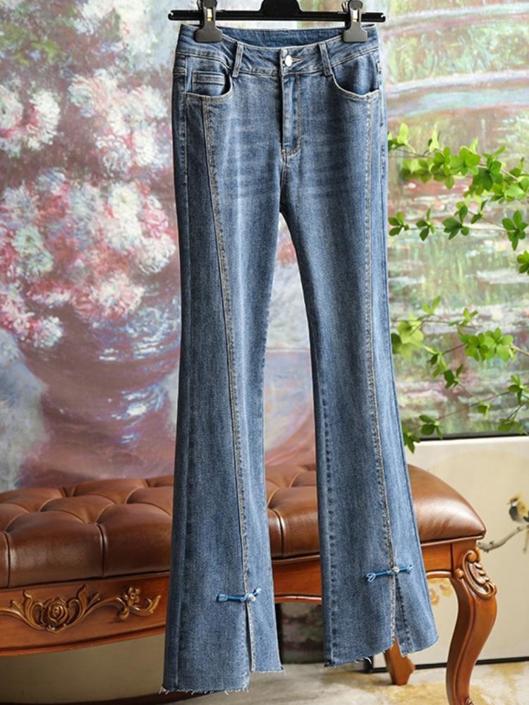 

Women' Jeans Diamond-Encrusted Slightly Flared Mop Female 2023 Spring Streetwear Woman Micro-elastic Blue Denim Baggy Women, Blue trousers