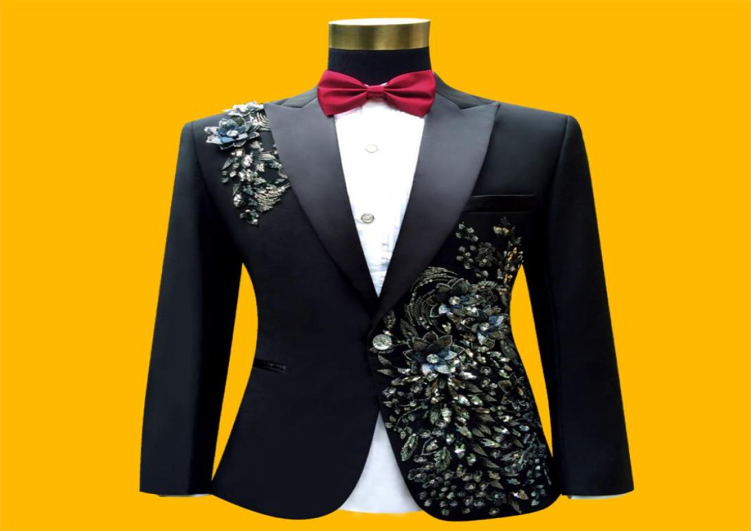 

Man Suits Wedding Groom Dress Applique Flowers Sequins Blazers Prom White Black Red Suit Singer Host Stage Wears dsy1226883914, Yellow