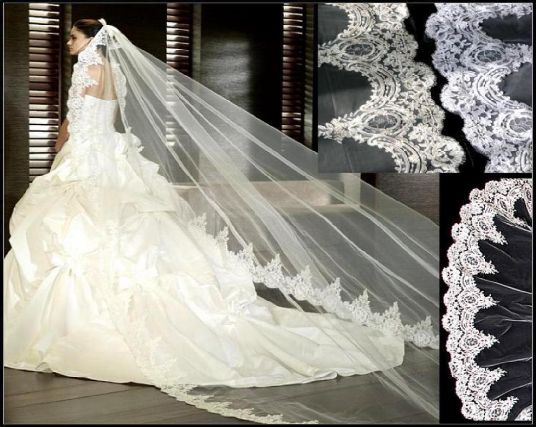 

Luxury White Ivory Wedding Veil Bridal Veil Lace Appliqued 3 Meters Cathedral Long Veils For Wedding Dress8439531