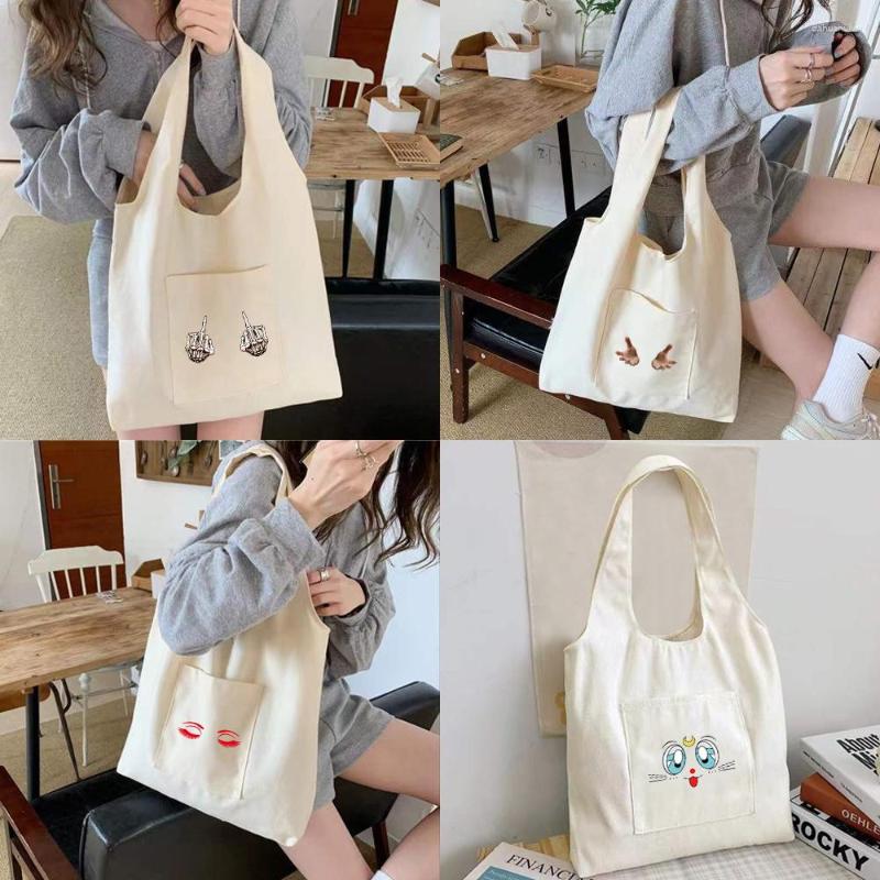 

Evening Bags 2023 Chest Pattern Canvas Vest Bag Women's Literary Japanese Shoulder Student Ins Simple Tote Portable Shopping, Nature