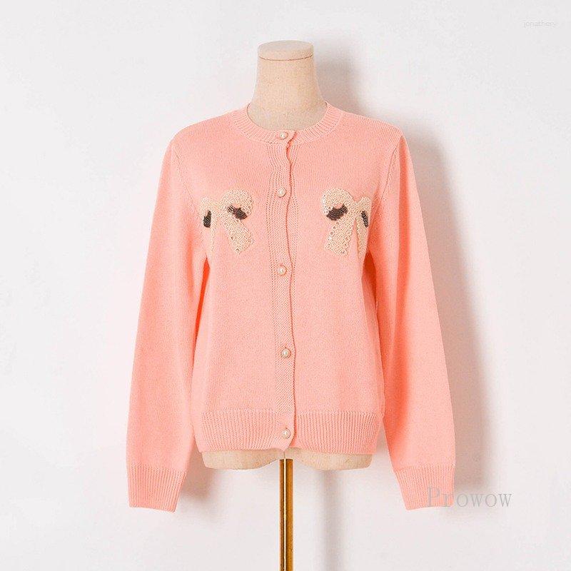 

Women' Knits Sequined Bow White Cardigan 2023 Autumn Winter Women Round Neck Pink Sweater Korean Fashion Knitwear, Black