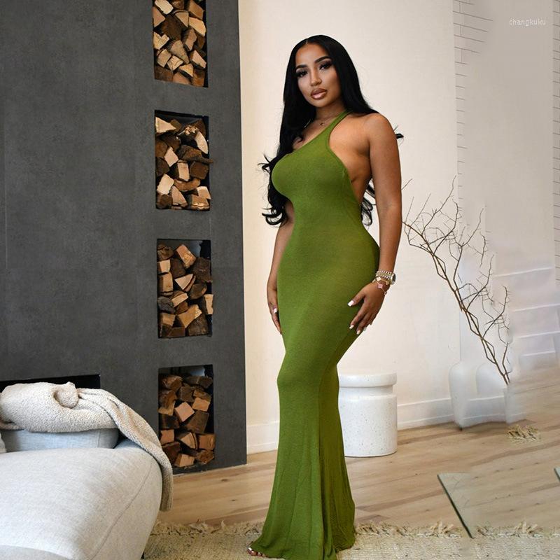 

Casual Dresses Sexy Women Long Dress Backless Sleeveless Party Night Clubwear Slim Bodycon 2023 Summer For Vestidos, Green