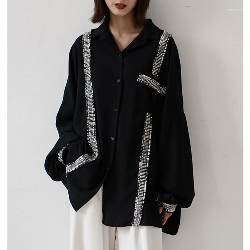 

Women's Blouses Women Asymmetrical Split Fashion Blouse Lapel Long Sleeve Loose Fit Shirt Punk Aesthetic Female Spring 2023, Black