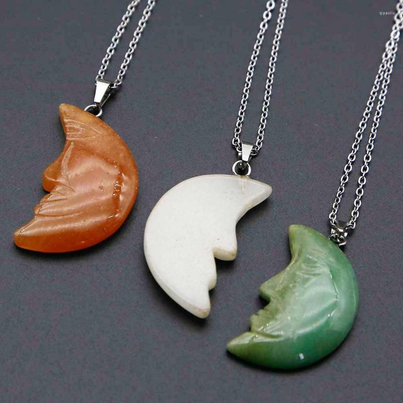 

Chains Creative Natural Crystal Carved Moonface Pendant Necklace Fashion Simple Crescent Energy Stone Jewelry Accessories Wholesale 1Pc