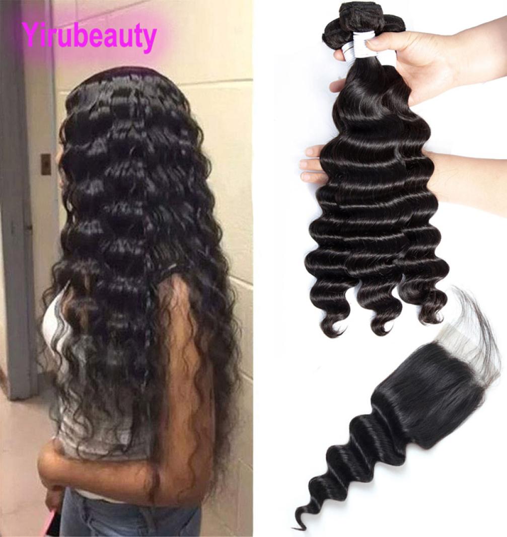 

Peruvian Human Hair Loose Deep New Products 3 Bundles With 4X4 Lace Closure With Baby Hair Dyeable Hair Wefts With Closure8442165, Natural color