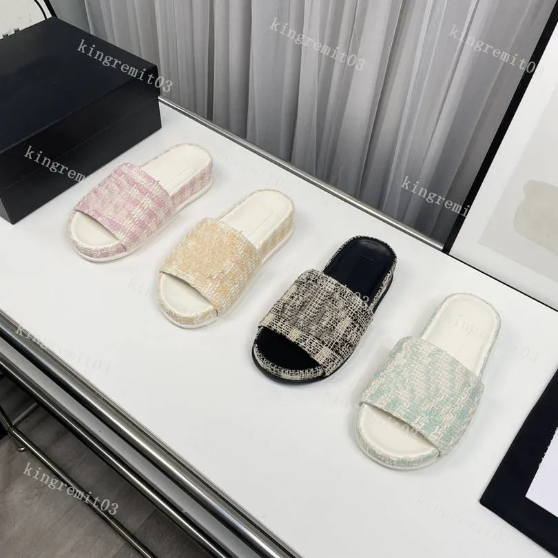 

Designer Slippers Women Sandals Vintage Knitted Cross Woven Calfskins Sandals Flat Sandals Beach Resort Travel Sandals