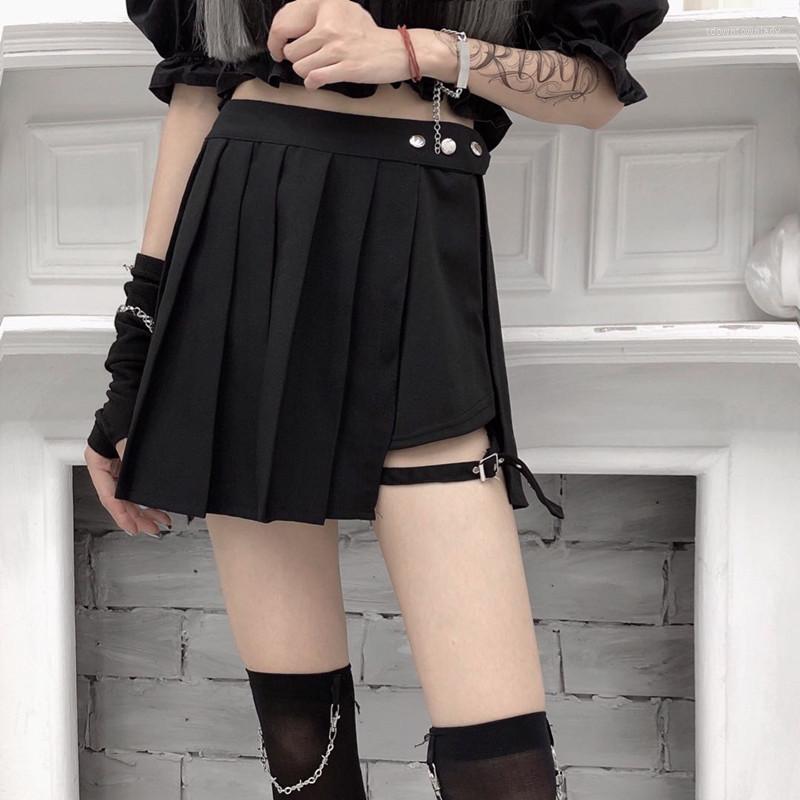 

Skirts Women Mini Black Skirt Office Sexy Casual Irregular Button High Waist Harajuku Ladies A-Line Club Pleated