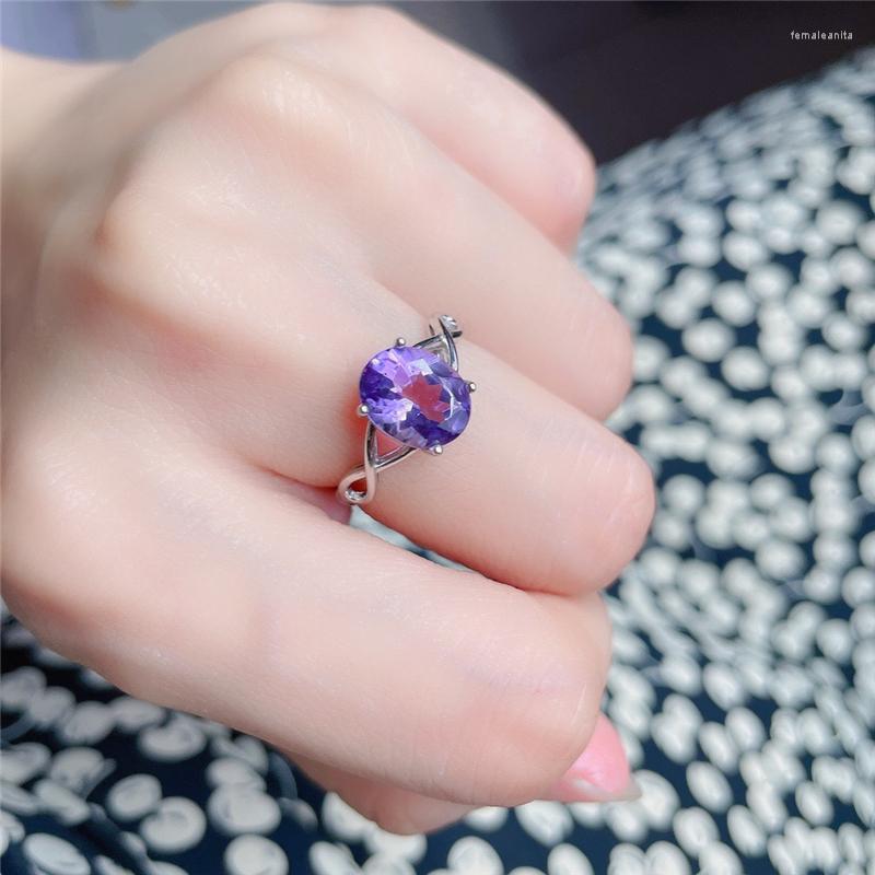 

Cluster Rings Elegant Natural Amethyst Silver Ring Oval 10 8mm Purple Real 925 Sterling Jewelry For Women Fashion Anniversary Gift