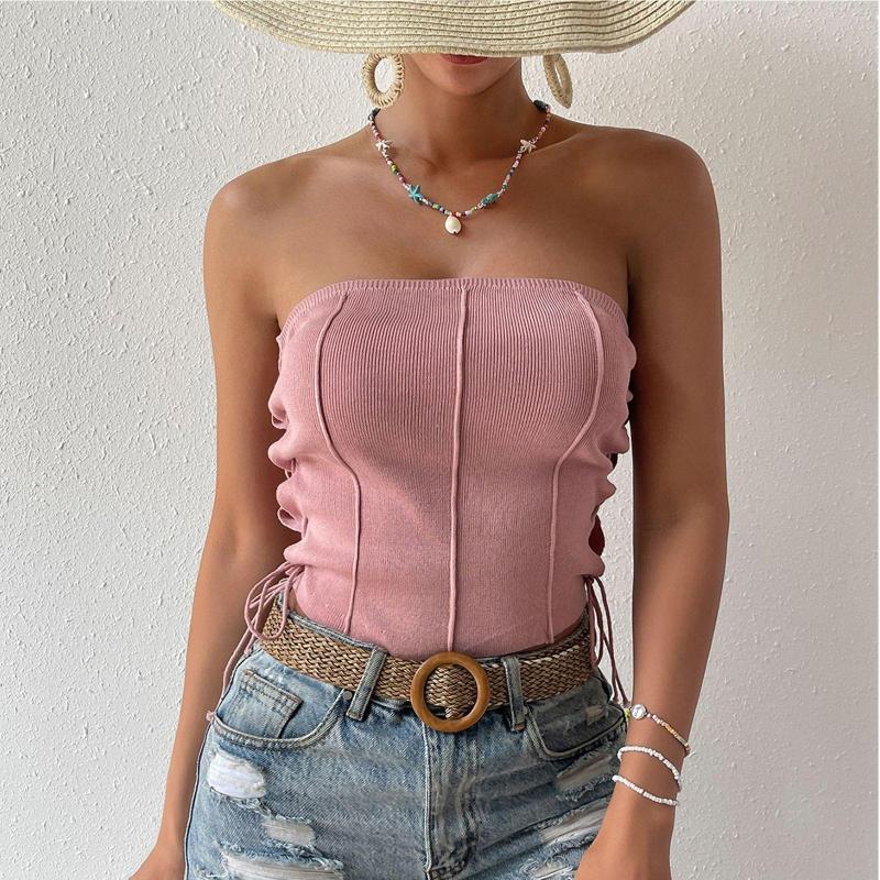 

Women' Tanks Simple Double Side Lace-up Sexy Chest Wrap Wipe Top Vest Sleeveless, Black