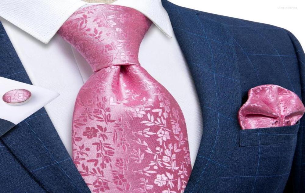 

Bow Ties Men39s Pink Floral Silk Necktie Business Wedding Party Tie Set Handkerchief Cufflinks Men Accessories Gift Cravat DiBa9864460