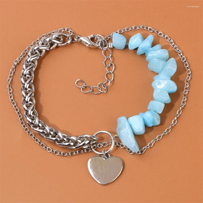 

Charm Bracelets 5-8mm Irregular Aquamarine Stone Bracelet For Women Men Reiki Adjustable Chain Love Heart Metal Jewelry