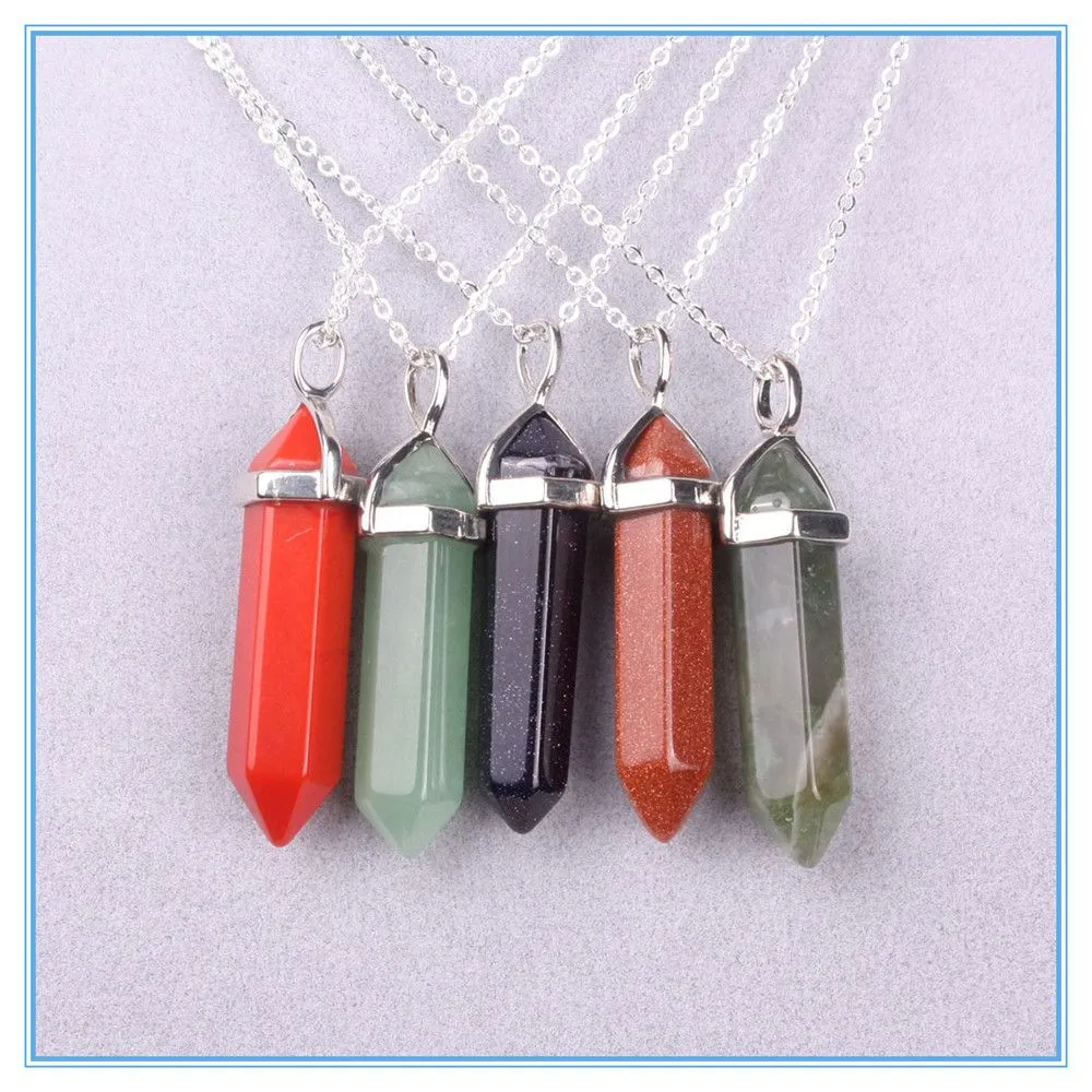 

Bullet Shape Pendant Necklaces Real Amethyst Natural Crystal Quartz Healing Point Chakra Bead Gemstone Opal stone Pendant