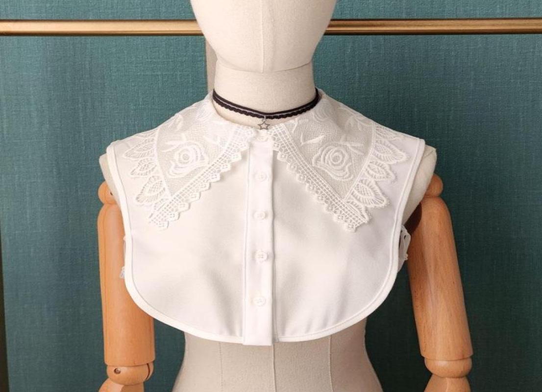 

Bow Ties Women Lace Embroidery Fake False Collar Half Shirt Ladies Clothing Accessories Detachable Big Lapel Shawl Faux Col5433991