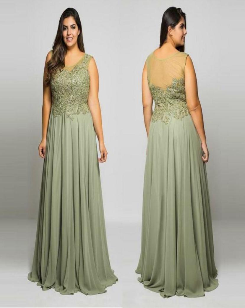 

Stunning Plus Size Lace Mother Prom Dresses Sheer Scoop Neck Sequined Evening Gowns ALine Floor Length Long Chiffon Formal Dress8584831