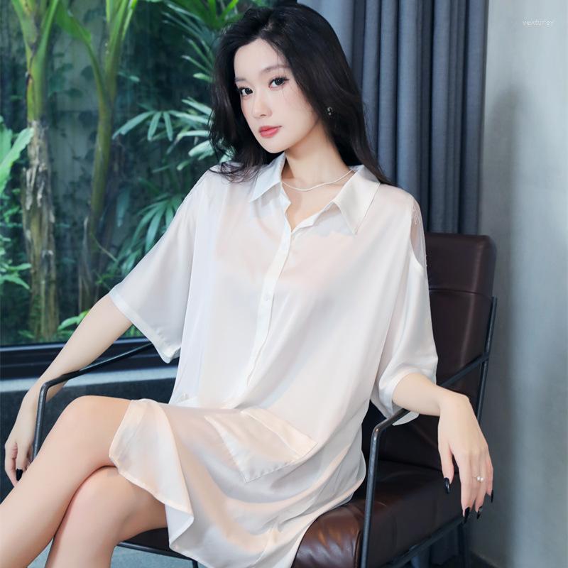 

Women's Sleepwear Sexy Strapless Lace Floral Women Shirt Nightgown Loose Half Sleeve Rayon Nightdress Large Size Summer Lingerie Sleepshirt, White