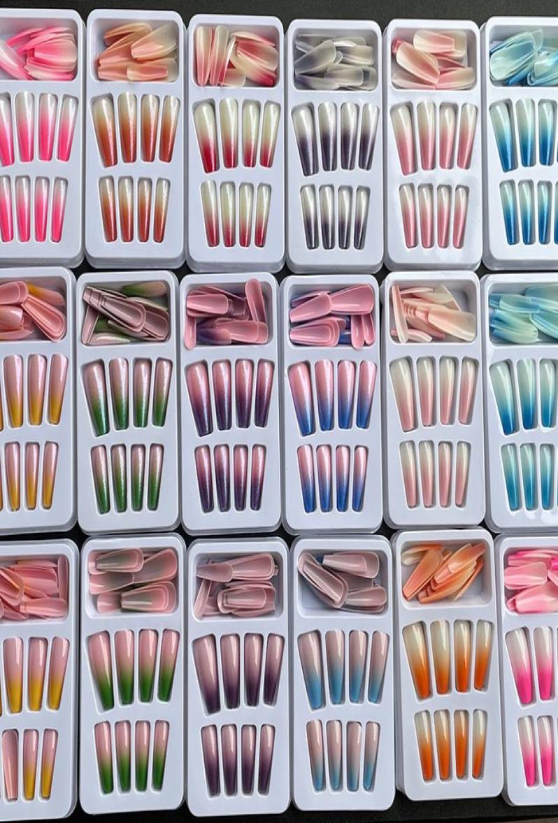 

Long Conffin Nails 10 Size Gradient Color Glitter Party Full Cover Press on Ballerina Fake Nails7917954, Multi