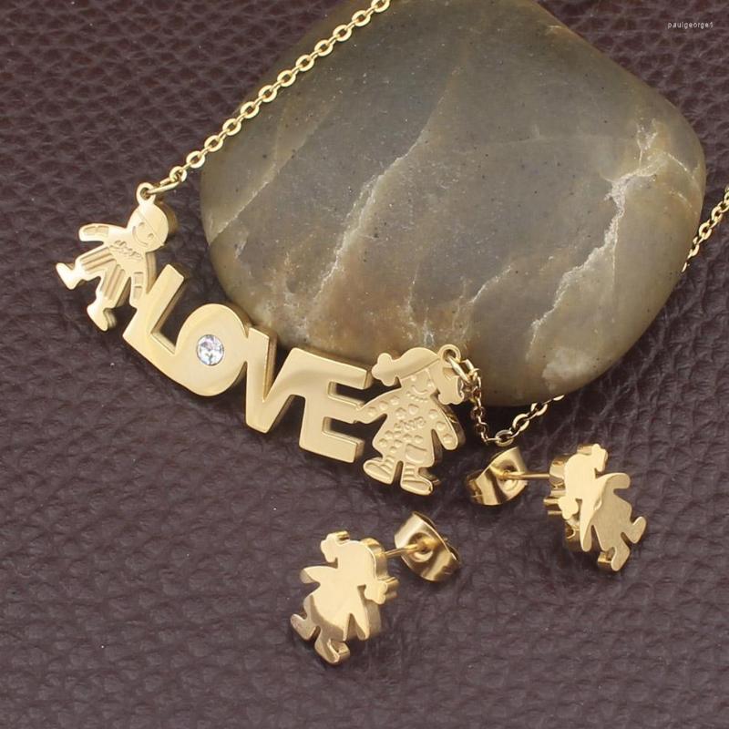 

Necklace Earrings Set Figure Fashion Stainless Steel Jewelry Gold Color Pendant And Earring Sets For Women Wholesale SGGIBCBG, Picture shown