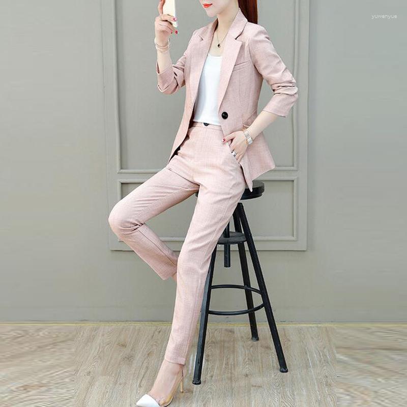 

Women's Two Piece Pants Women Spring Summer Work Blazer Suit Female Waisted Pieces Set Ladies Solid Color Long Sleeve Suits, Gray
