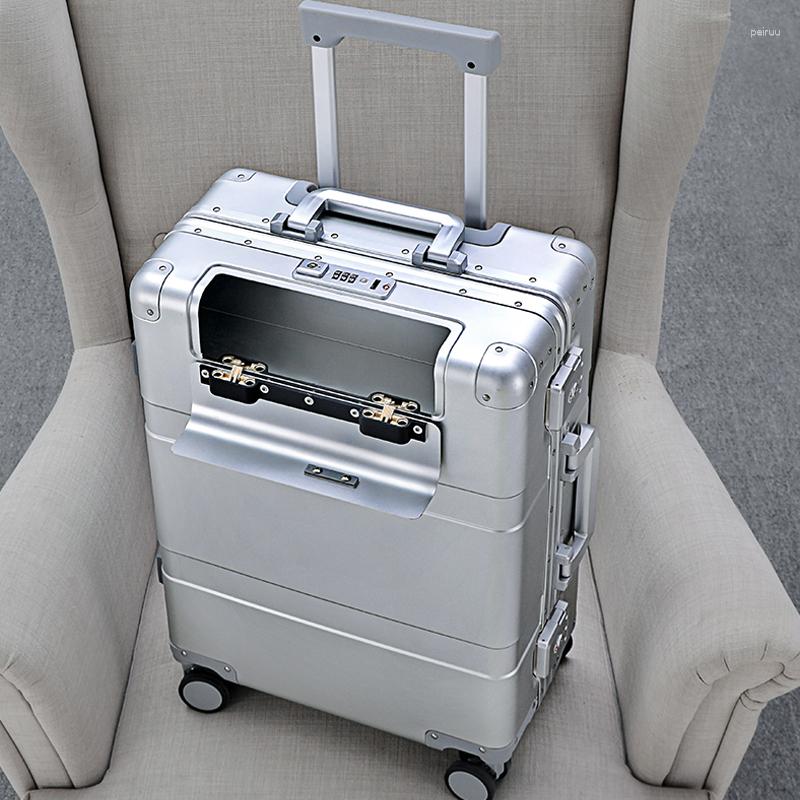 

Suitcases Front Opening All Aluminum Travel Luggage Business Pull Bar Box Men's And Women's 20/24/28 "trolley Suitcase Carry On