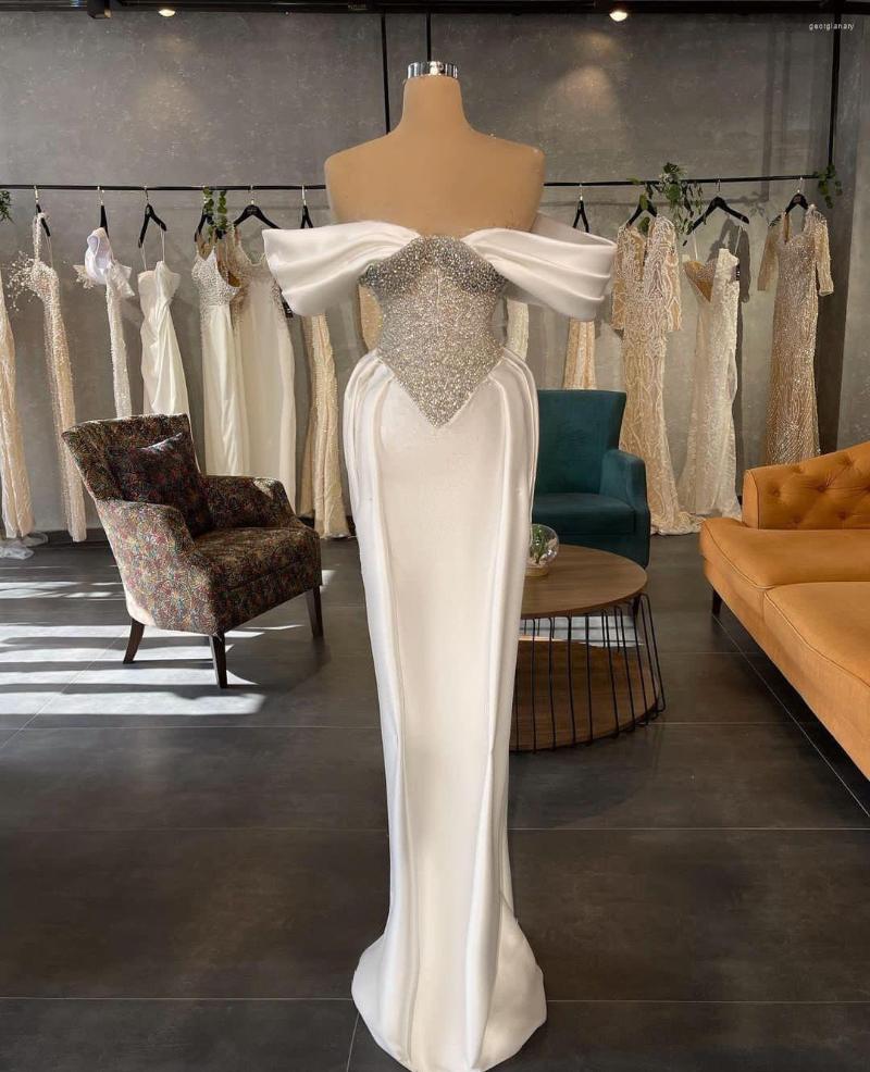 

Party Dresses Prom Sleeveless Off Shoulder Sequins Celebrity Satin Sparkling Fashion Mermaid Appliques Evening Custom Made, Gray