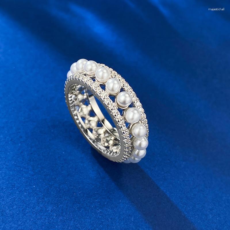 

Cluster Rings S925 Silver Elegant And Unique Pearl Ring For Women's Engagement Fashion Versatile Style The Small