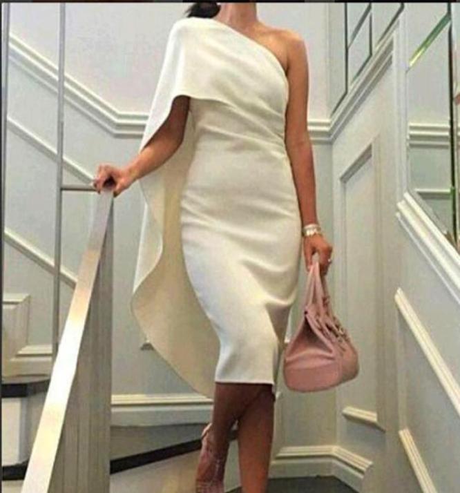 

Fashion Cocktail Dress Evening Party Dresses Sheath Column Fitted One Shoulder Under Knee Length Club Gowns with Cape Design Summe7484039, Burgundy