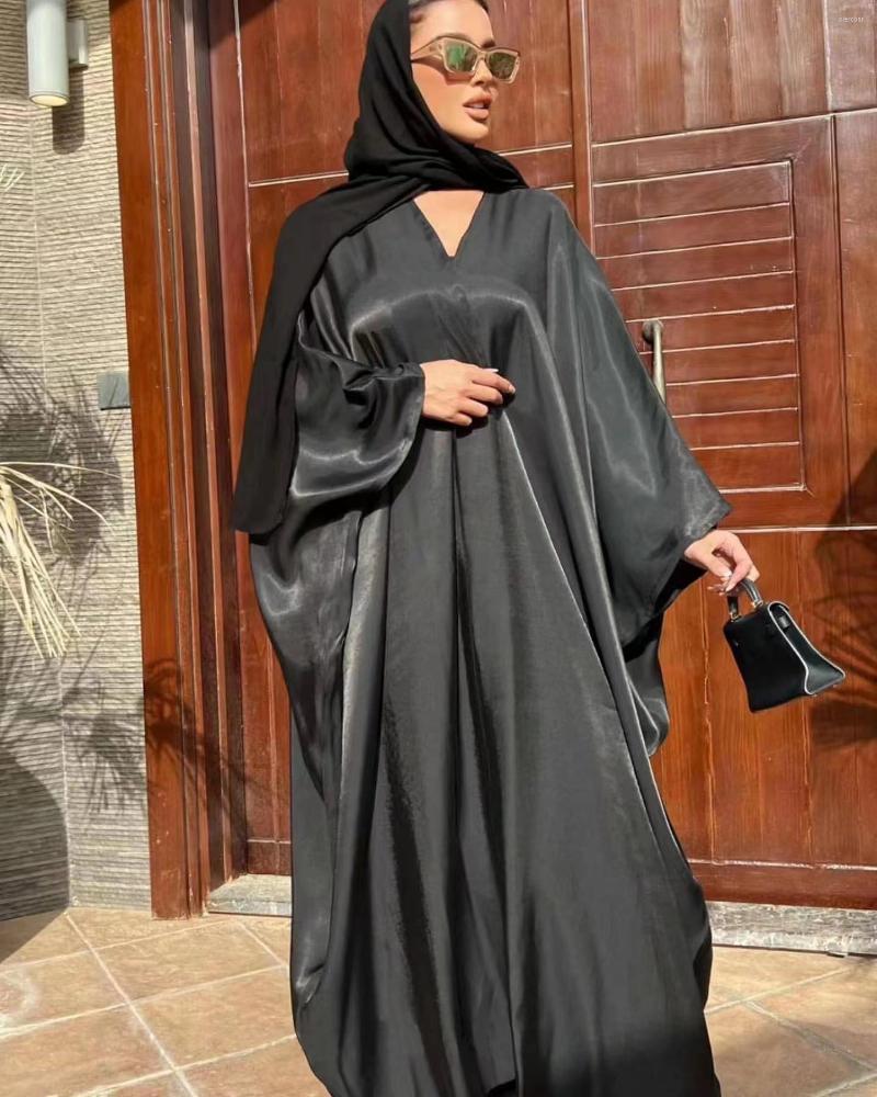 

Ethnic Clothing Satin Open Abaya Kimono Shiny Hijab Muslim Dress Women Kaftan Islam Batwing Abayas Cardigan Dresses Turkey Party Dubai