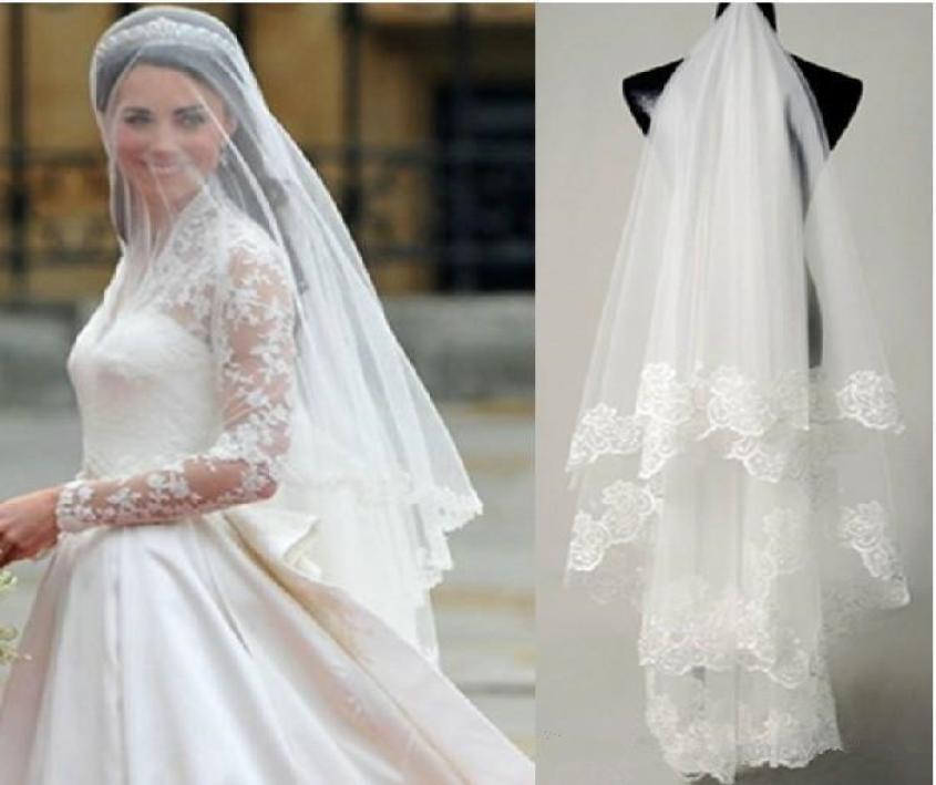 

One Layer Tulle Romantic 2019 Bridal Veils Lace Applique Edge Bridal Accessories Cheap Wedding Veil Styles8063376, White