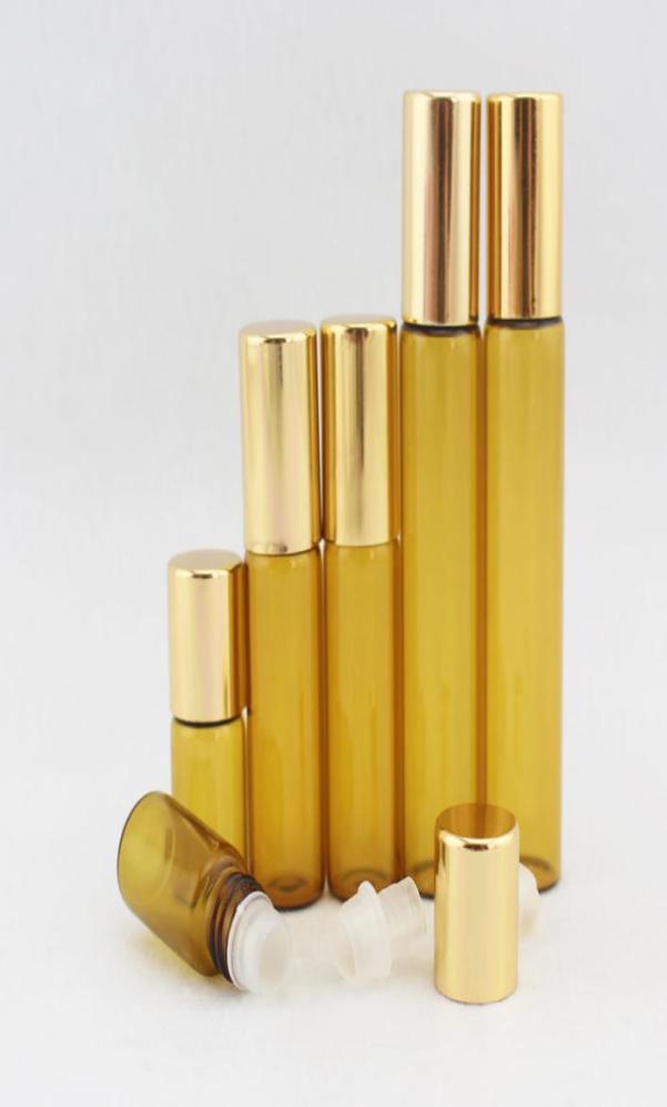 

3ml 5ml 10m X 50 Amber Roll On Glass Bottle Gold Aluminum Cap Sample Essential Oil Glass Vial 7887628