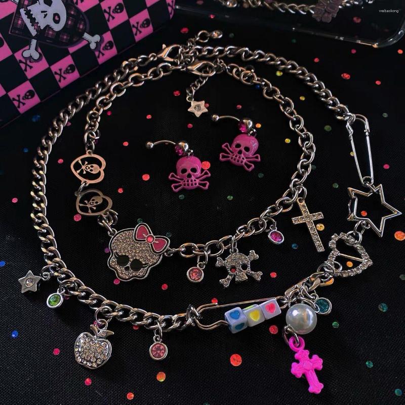 

Chains Punk Retro Gothic Creative Rhinestone Skull Y2k Necklace Personality Trend Fashion Jewelry For Women Tide Cool Gift Aesthetics
